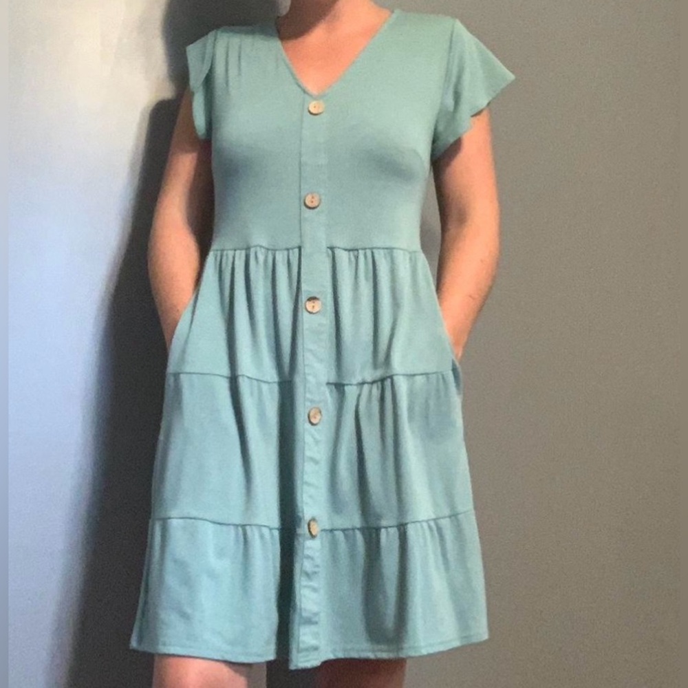 Teal Button-Down Women's Dress